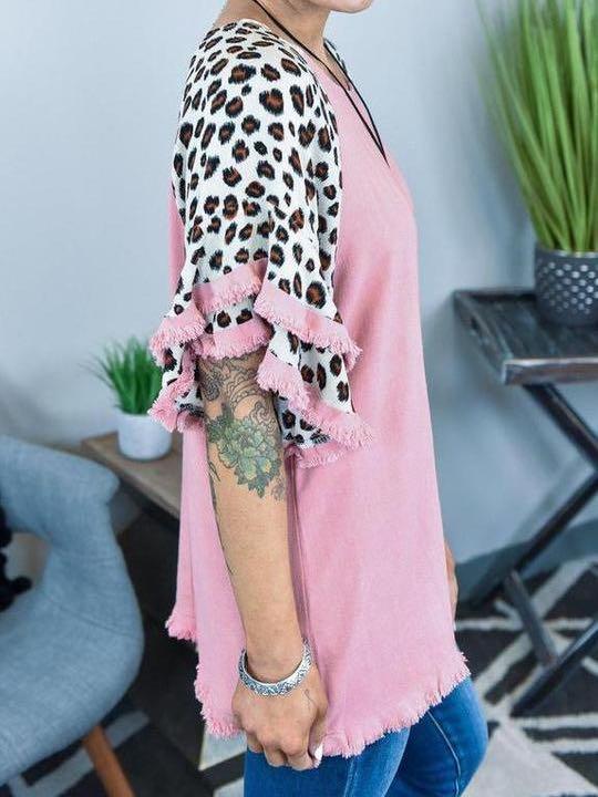 Round neck sponge cake sleeve casual leopard print T-shirt - INS | Online Fashion Free Shipping Clothing, Dresses, Tops, Shoes