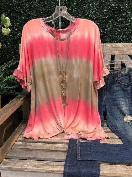 Round Neck Tie-Dye Printed Casual T-Shirt - INS | Online Fashion Free Shipping Clothing, Dresses, Tops, Shoes