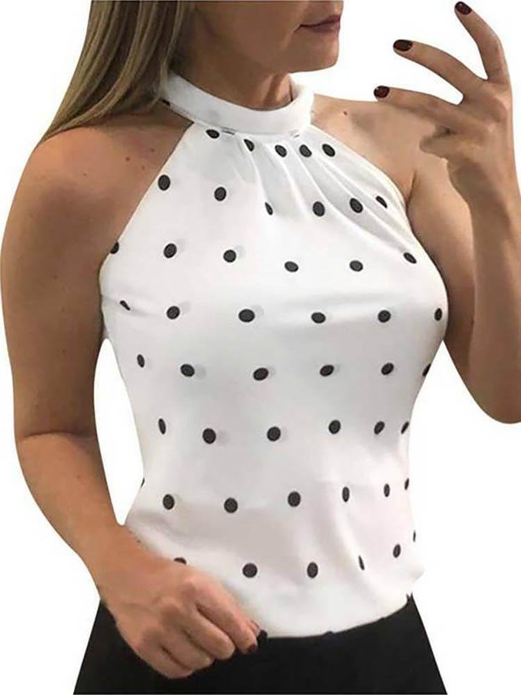 Round Print Halter Sleeveless Casual Top - Tank Tops - INS | Online Fashion Free Shipping Clothing, Dresses, Tops, Shoes - 28/04/2021 - Color_Black - Color_White