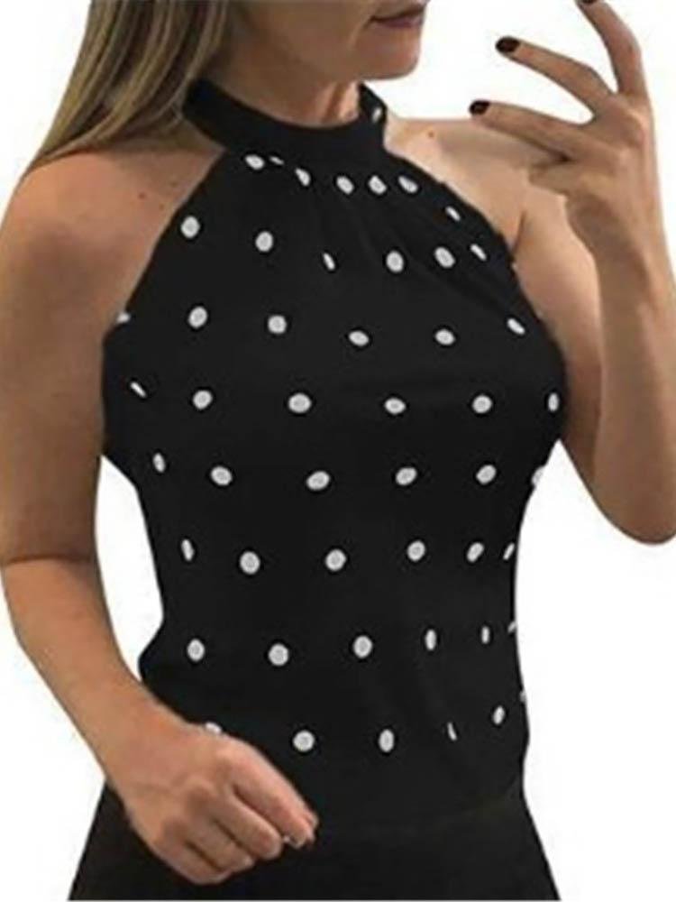 Round Print Halter Sleeveless Casual Top - Tank Tops - INS | Online Fashion Free Shipping Clothing, Dresses, Tops, Shoes - 28/04/2021 - Color_Black - Color_White