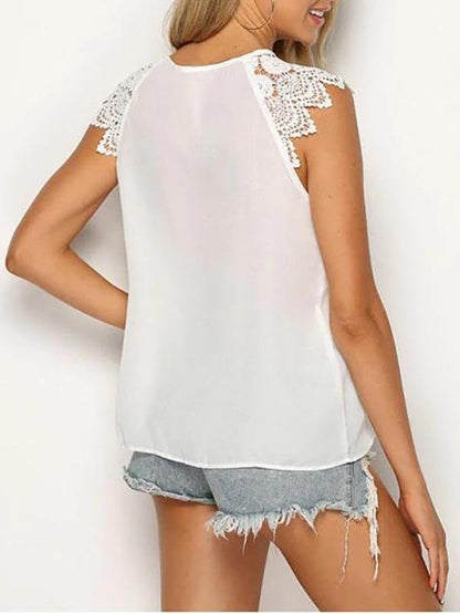 Ruched Solid Lace Panel Blouse - Blouses - INS | Online Fashion Free Shipping Clothing, Dresses, Tops, Shoes - 02/09/2021 - Blouses - Casual