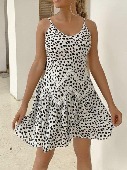 Ruffle Hem Lace Insert Dalmatian Cami Dress - Dresses - INS | Online Fashion Free Shipping Clothing, Dresses, Tops, Shoes - 01/26/2021 - Casual - Color_White