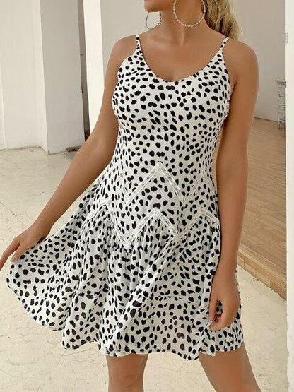 Ruffle Hem Lace Insert Dalmatian Cami Dress - Dresses - INS | Online Fashion Free Shipping Clothing, Dresses, Tops, Shoes - 01/26/2021 - Casual - Color_White