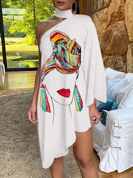 Ruffle Print One-Sleeve Off The Shoulder Dress - Mini Dresses - INS | Online Fashion Free Shipping Clothing, Dresses, Tops, Shoes - 07/07/2021 - 20-30 - Category_Mini Dresses