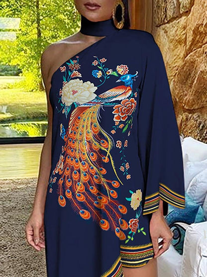 Ruffle Print One-Sleeve Off The Shoulder Dress - Mini Dresses - INS | Online Fashion Free Shipping Clothing, Dresses, Tops, Shoes - 07/07/2021 - 20-30 - Category_Mini Dresses