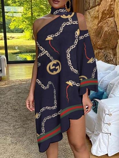 Ruffle Print One-Sleeve Off The Shoulder Dress - Mini Dresses - INS | Online Fashion Free Shipping Clothing, Dresses, Tops, Shoes - 07/07/2021 - 20-30 - Category_Mini Dresses