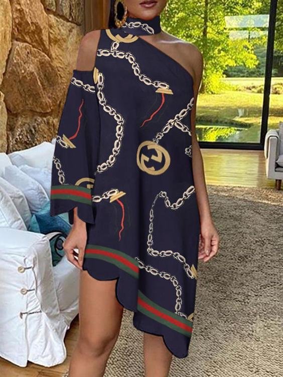 Ruffle Print One-Sleeve Off The Shoulder Dress - Mini Dresses - INS | Online Fashion Free Shipping Clothing, Dresses, Tops, Shoes - 07/07/2021 - 20-30 - Category_Mini Dresses