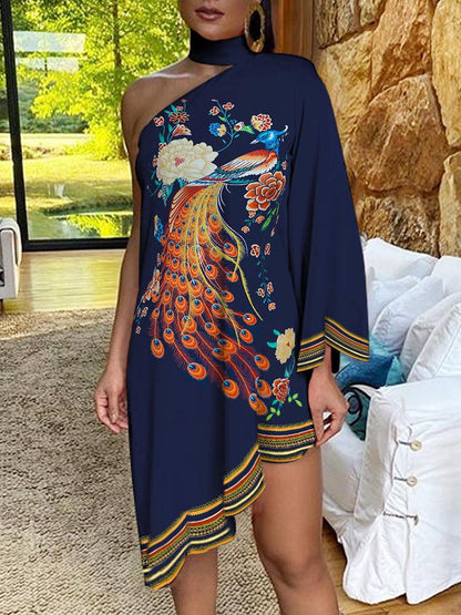 Ruffle Print One-Sleeve Off The Shoulder Dress - Mini Dresses - INS | Online Fashion Free Shipping Clothing, Dresses, Tops, Shoes - 07/07/2021 - 20-30 - Category_Mini Dresses