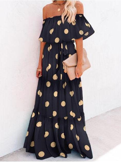 Ruffled Tube Up Big Swing Dress - Maxi Dresses - INS | Online Fashion Free Shipping Clothing, Dresses, Tops, Shoes - 26/07/2021 - 30-40 - color-black