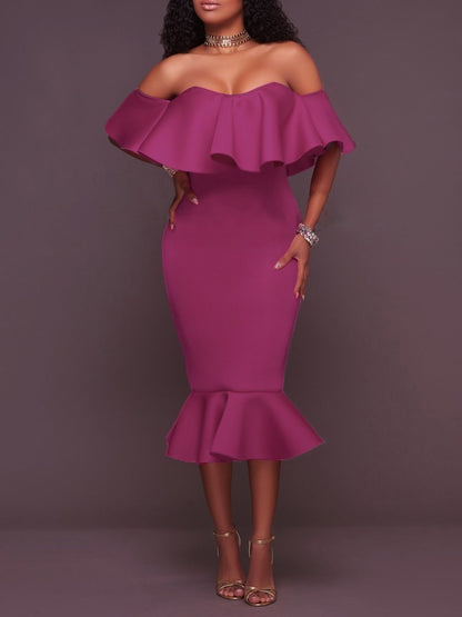 Ruffles Trim One-shoulder Bodycon Dress - Midi Dresses - INS | Online Fashion Free Shipping Clothing, Dresses, Tops, Shoes - 12/07/2021 - 20-30 - color-black