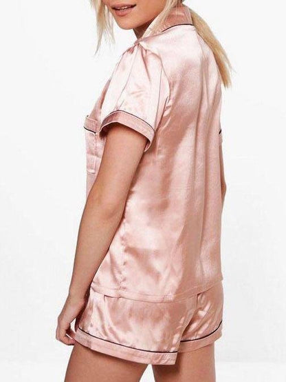 Satin PJ Short Set With Contrast Piping - Pajamas - INS | Online Fashion Free Shipping Clothing, Dresses, Tops, Shoes - 03/03/2021 - 2XL - 5XL