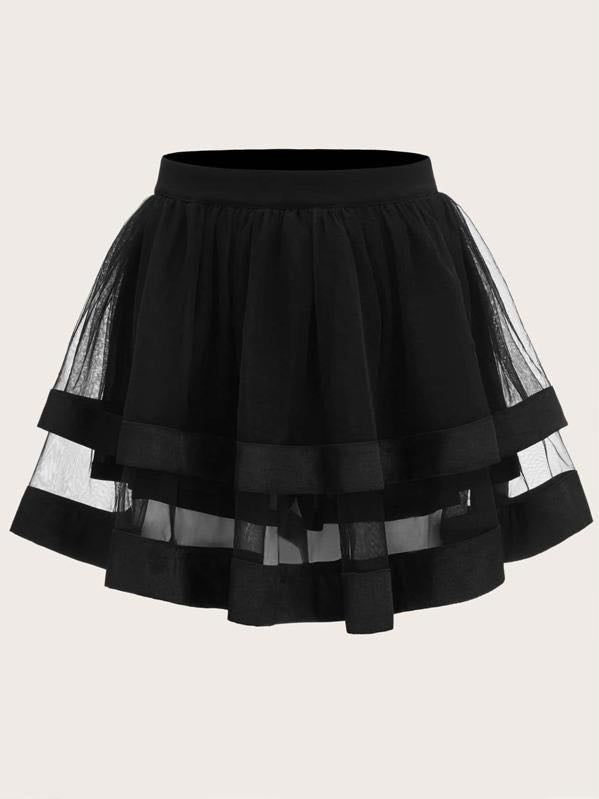 Satin Trim Layered Organza Skirt - INS | Online Fashion Free Shipping Clothing, Dresses, Tops, Shoes