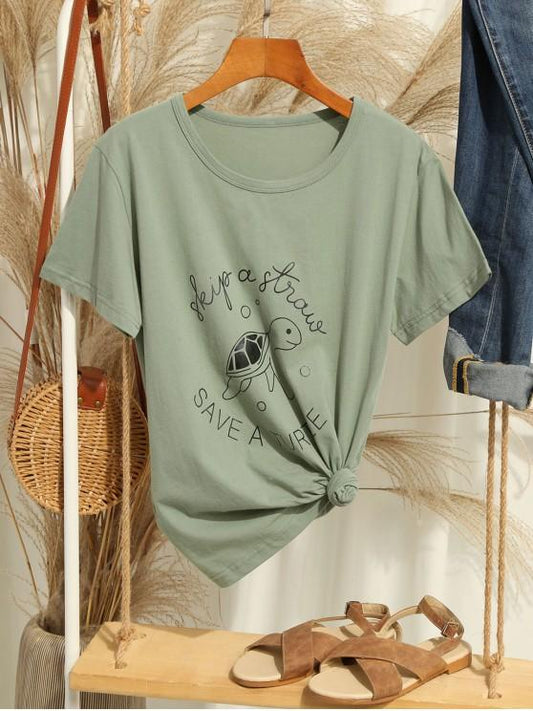 Save A Turtle Graphic Short Sleeve T-shirt - INS | Online Fashion Free Shipping Clothing, Dresses, Tops, Shoes