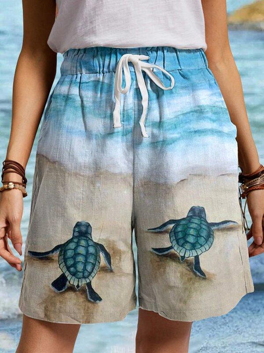 Sea Turtle Print Beach Shorts For Ladies Pants - Shorts - INS | Online Fashion Free Shipping Clothing, Dresses, Tops, Shoes - 10/05/2021 - Category_Shorts - Color_Multicolor