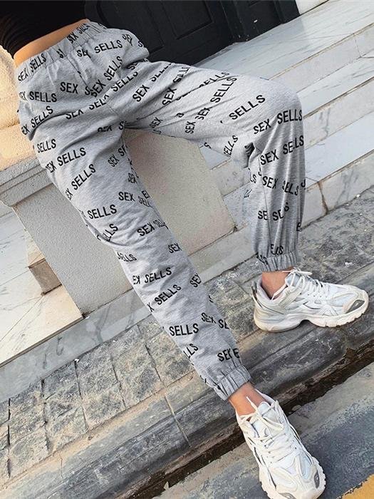 Sex Sells Graphic Marled Joggers - Pants - INS | Online Fashion Free Shipping Clothing, Dresses, Tops, Shoes - 02/03/2021 - Autumn - Bottoms