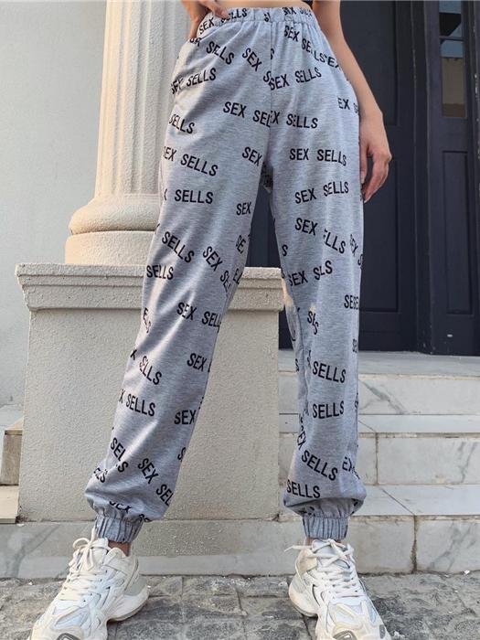 Sex Sells Graphic Marled Joggers - Pants - INS | Online Fashion Free Shipping Clothing, Dresses, Tops, Shoes - 02/03/2021 - Autumn - Bottoms