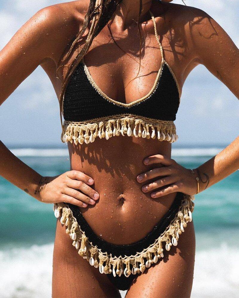 Sexy Shell Fringed Bikini - Bikinis - INS | Online Fashion Free Shipping Clothing, Dresses, Tops, Shoes - 18/03/2021 - Apricot - Beach
