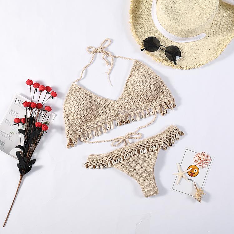 Sexy Shell Fringed Bikini - Bikinis - INS | Online Fashion Free Shipping Clothing, Dresses, Tops, Shoes - 18/03/2021 - Apricot - Beach