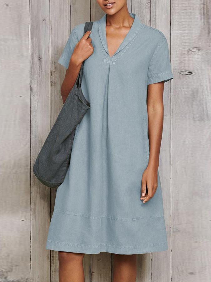 Shawl-collar linen dress - Dresses - INS | Online Fashion Free Shipping Clothing, Dresses, Tops, Shoes - 03/02/2021 - 2XL - ArmyGreen