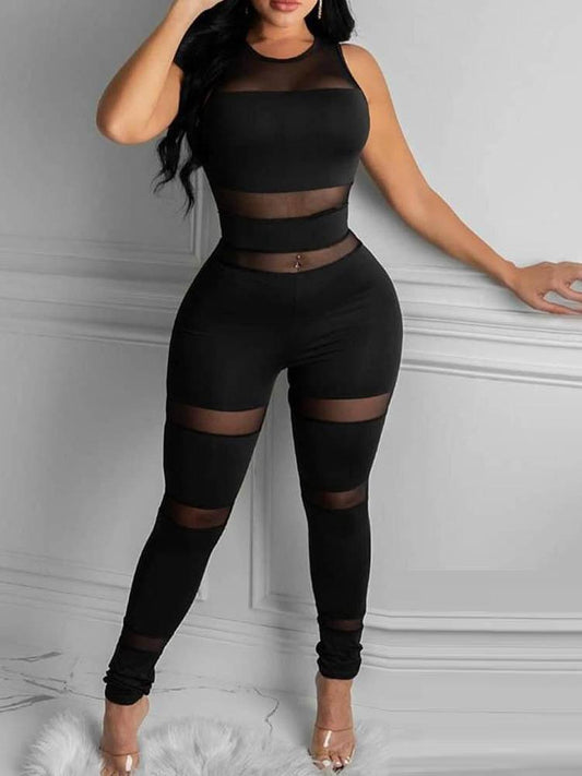 Sheer Mesh Thick Strap Skinny Jumpsuit - Jumpsuits & Rompers - INS | Online Fashion Free Shipping Clothing, Dresses, Tops, Shoes - 30/04/2021 - Color_Black - Color_Blue