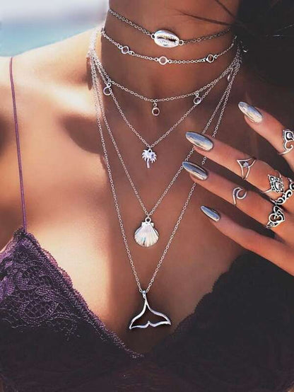 Shell & Fishtail Pendant Layered Chain Necklace - INS | Online Fashion Free Shipping Clothing, Dresses, Tops, Shoes