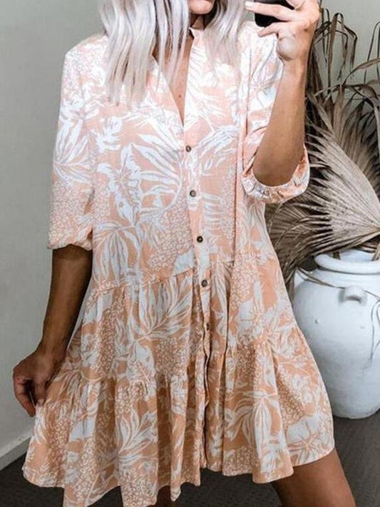 Shirt Collar Short Sleeve Printed Dress - Mini Dresses - INS | Online Fashion Free Shipping Clothing, Dresses, Tops, Shoes - 01/07/2021 - 30-40 - Category_Mini Dresses