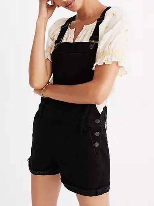 Short Overalls in Washed Black - Jumpsuits & Rompers - INS | Online Fashion Free Shipping Clothing, Dresses, Tops, Shoes - 02//03/2021 - 5XL - Black