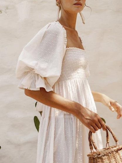 Short Sleeve High Waist Slim Jacquard Dress - Midi Dresses - INS | Online Fashion Free Shipping Clothing, Dresses, Tops, Shoes - 19/07/2021 - 40-50 - Category_Midi Dresses