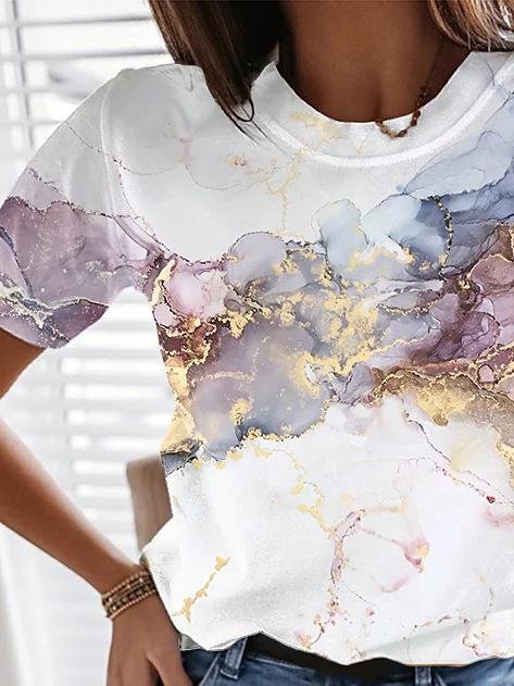 Short Sleeve Round Neck Print Simple T-Shirt - T-Shirts - INS | Online Fashion Free Shipping Clothing, Dresses, Tops, Shoes - 19/06/2021 - 20-30 - color-pink