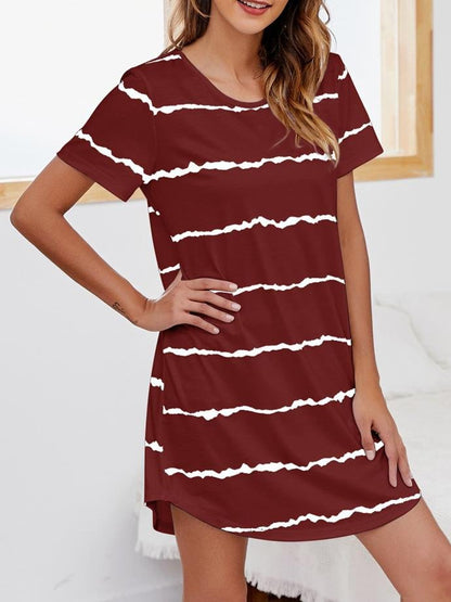 Short Sleeve Striped Loose T-shirt Round Neck MIni Dress - Mini Dresses - INS | Online Fashion Free Shipping Clothing, Dresses, Tops, Shoes - 10-20 - 19/07/2021 - color-black