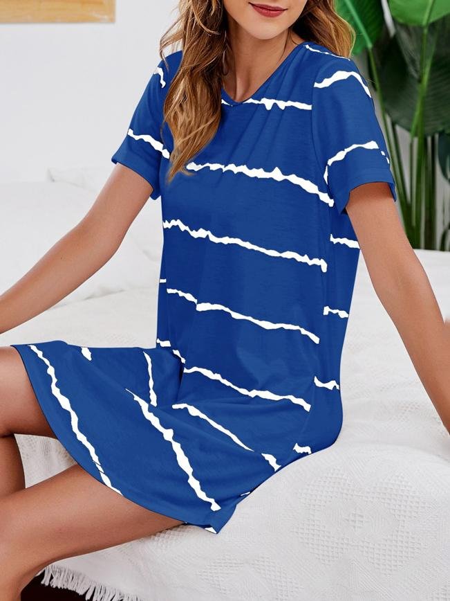 Short Sleeve Striped Loose T-shirt Round Neck MIni Dress - Mini Dresses - INS | Online Fashion Free Shipping Clothing, Dresses, Tops, Shoes - 10-20 - 19/07/2021 - color-black