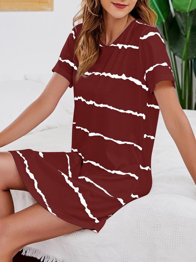 Short Sleeve Striped Loose T-shirt Round Neck MIni Dress - Mini Dresses - INS | Online Fashion Free Shipping Clothing, Dresses, Tops, Shoes - 10-20 - 19/07/2021 - color-black