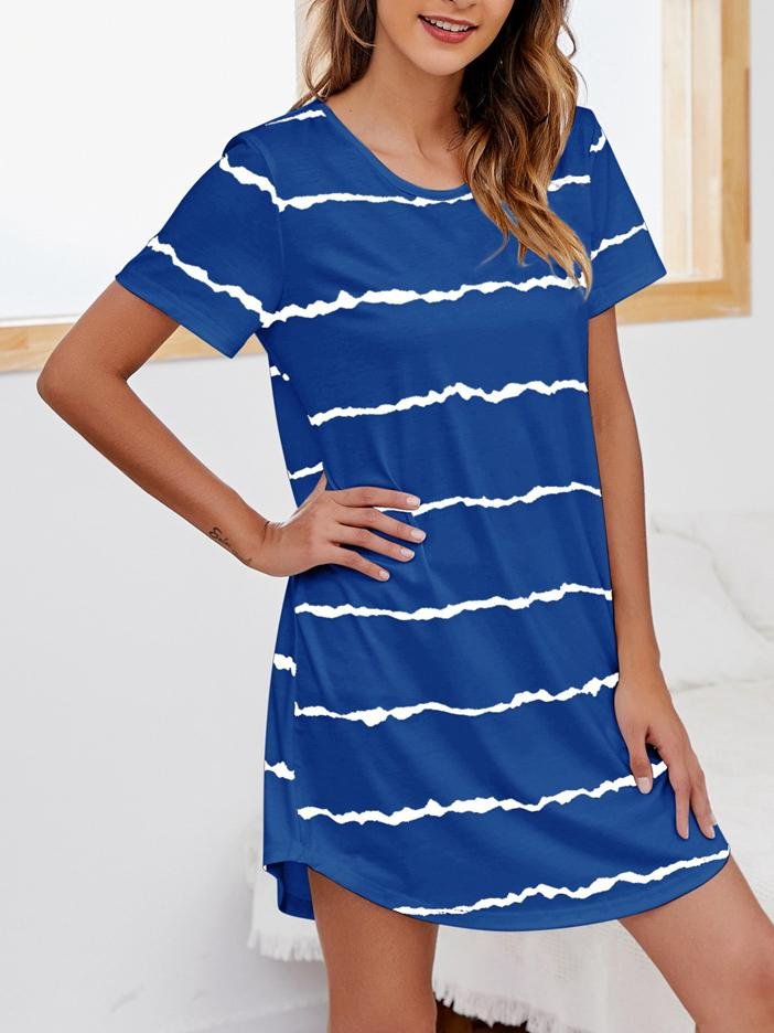 Short Sleeve Striped Loose T-shirt Round Neck MIni Dress - Mini Dresses - INS | Online Fashion Free Shipping Clothing, Dresses, Tops, Shoes - 10-20 - 19/07/2021 - color-black