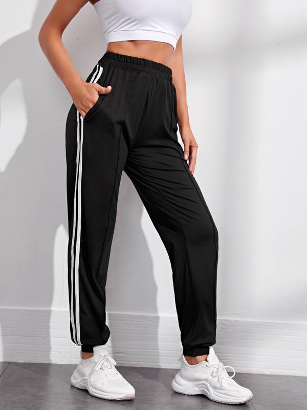 Side Stripe Elastic Waist Joggers - INS | Online Fashion Free Shipping Clothing, Dresses, Tops, Shoes