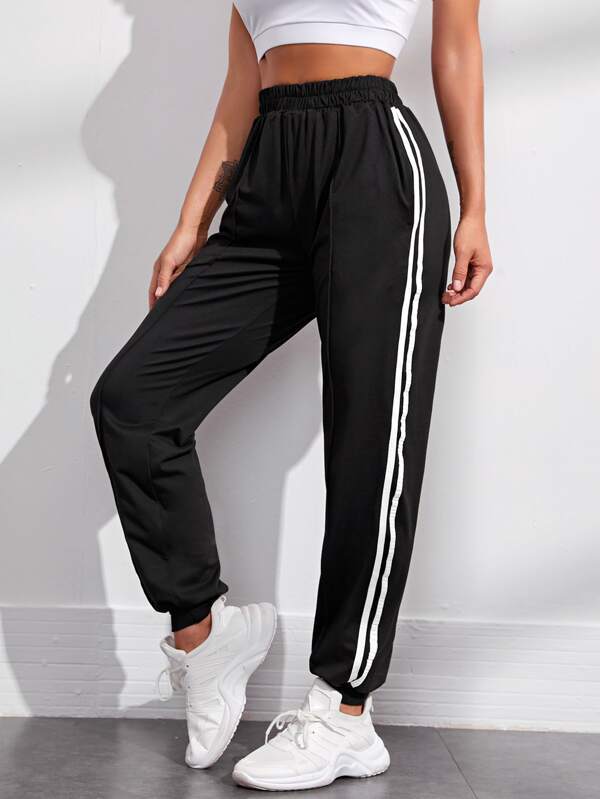 Side Stripe Elastic Waist Joggers - INS | Online Fashion Free Shipping Clothing, Dresses, Tops, Shoes