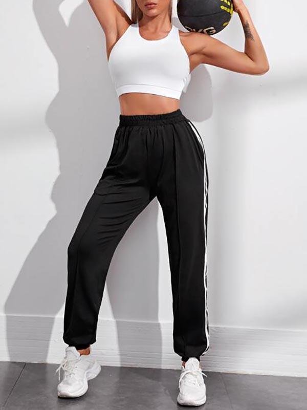 Side Stripe Elastic Waist Joggers - Activewear - INS | Online Fashion Free Shipping Clothing, Dresses, Tops, Shoes - Activewear - Basic - Black