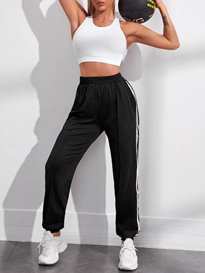 Side Stripe Elastic Waist Joggers - Activewear - INS | Online Fashion Free Shipping Clothing, Dresses, Tops, Shoes - Activewear - Basic - Black