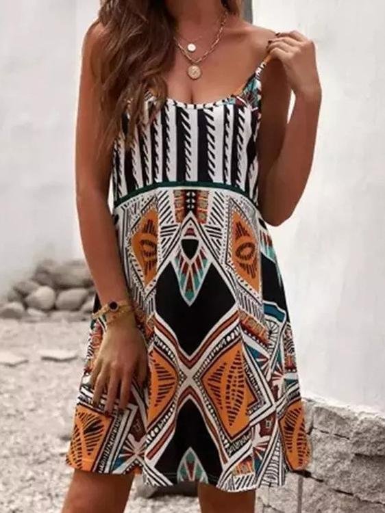 Simia Geometric Print Sleeveless Beach Dress - Mini Dresses - INS | Online Fashion Free Shipping Clothing, Dresses, Tops, Shoes - 10-20 - 21/06/2021 - Category_Mini Dresses