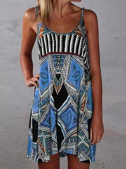 Simia Geometric Print Sleeveless Beach Dress - Mini Dresses - INS | Online Fashion Free Shipping Clothing, Dresses, Tops, Shoes - 10-20 - 21/06/2021 - Category_Mini Dresses