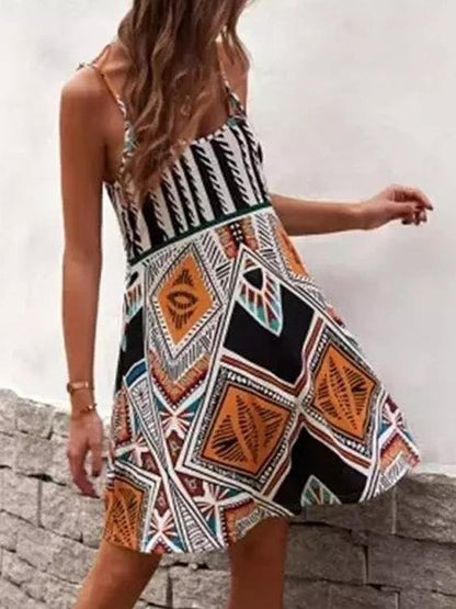 Simia Geometric Print Sleeveless Beach Dress - Mini Dresses - INS | Online Fashion Free Shipping Clothing, Dresses, Tops, Shoes - 10-20 - 21/06/2021 - Category_Mini Dresses