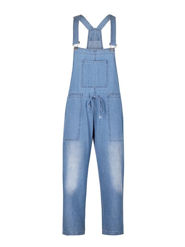 Simple Casual Drawstring Pocket Denim Jumpsuit - Jumpsuits & Rompers - INS | Online Fashion Free Shipping Clothing, Dresses, Tops, Shoes - 29/06/2021 - 30-40 - Bottom