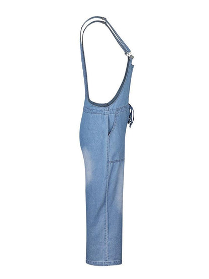 Simple Casual Drawstring Pocket Denim Jumpsuit - Jumpsuits & Rompers - INS | Online Fashion Free Shipping Clothing, Dresses, Tops, Shoes - 29/06/2021 - 30-40 - Bottom