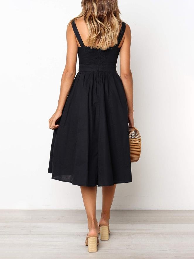 Simple Suspender Square Neck Backless Dress - Midi Dresses - INS | Online Fashion Free Shipping Clothing, Dresses, Tops, Shoes - 13/07/2021 - 20-30 - color-black