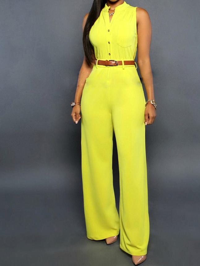 Single-Breasted High Waist Wide-Leg Jumpsuit With Belt - Jumpsuits & Rompers - INS | Online Fashion Free Shipping Clothing, Dresses, Tops, Shoes - 20-30 - 24/06/2021 - Bottom