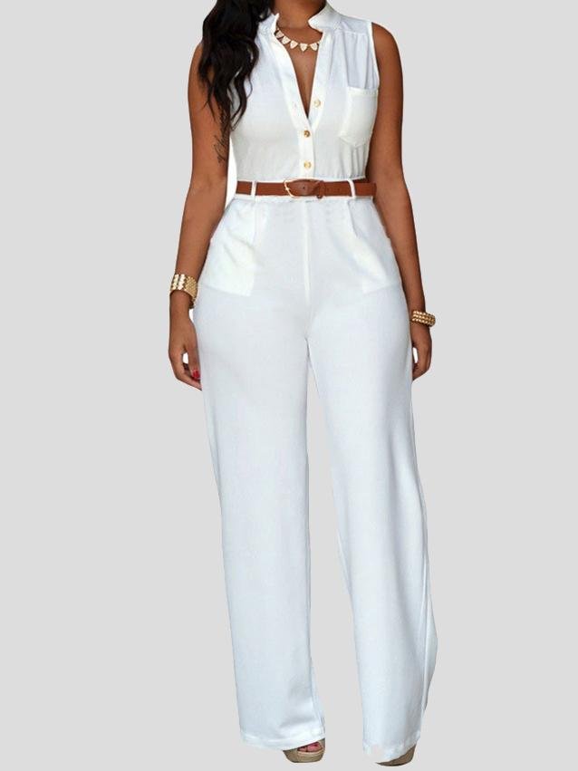 Single-Breasted High Waist Wide-Leg Jumpsuit With Belt - Jumpsuits & Rompers - INS | Online Fashion Free Shipping Clothing, Dresses, Tops, Shoes - 20-30 - 24/06/2021 - Bottom