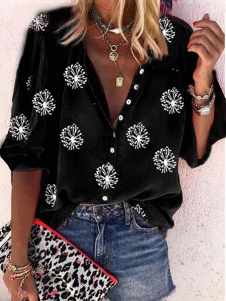 Single-breasted Printed Mid Sleeve Shirt - Blouses - INS | Online Fashion Free Shipping Clothing, Dresses, Tops, Shoes - 20-30 - 30/06/2021 - BLO2106301136