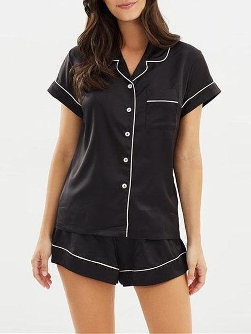 Skinny Stain Notch Collar Top and Shorts Pajama Set - Pajamas - INS | Online Fashion Free Shipping Clothing, Dresses, Tops, Shoes - 02/04/2021 - 2XL - Black