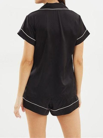 Skinny Stain Notch Collar Top and Shorts Pajama Set - Pajamas - INS | Online Fashion Free Shipping Clothing, Dresses, Tops, Shoes - 02/04/2021 - 2XL - Black