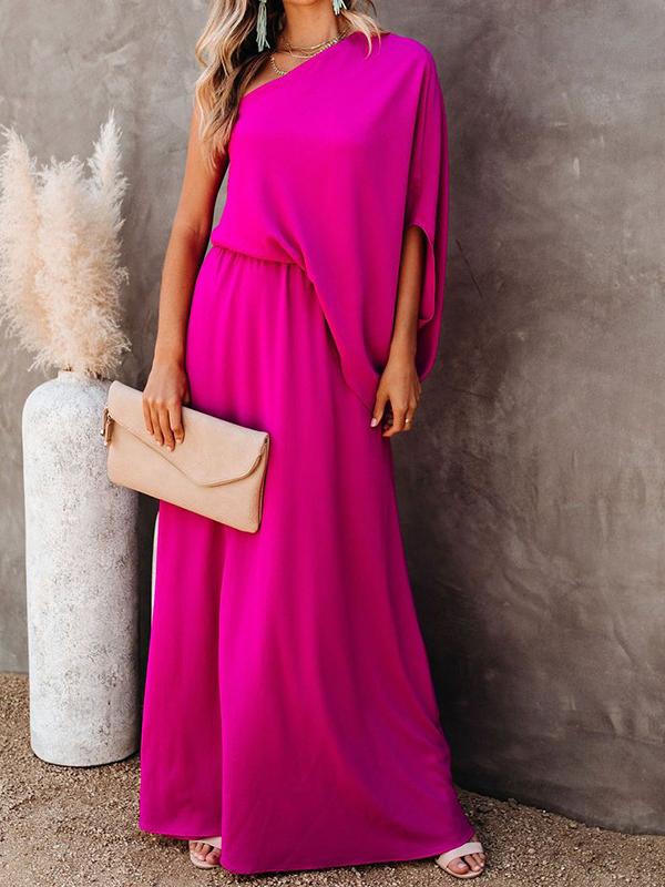 Slant Collar Off The Shoulder Side Slit Dress - Maxi Dresses - INS | Online Fashion Free Shipping Clothing, Dresses, Tops, Shoes - 05/07/2021 - 30-40 - Category_Maxi Dresses