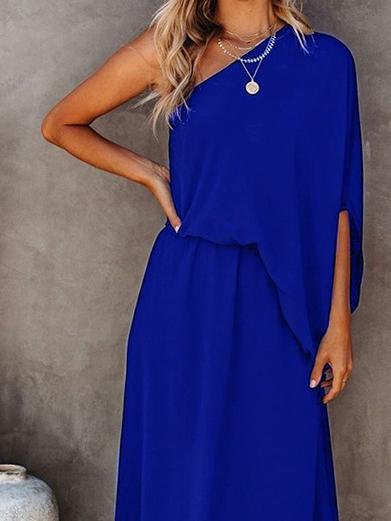 Slant Collar Off The Shoulder Side Slit Dress - Maxi Dresses - INS | Online Fashion Free Shipping Clothing, Dresses, Tops, Shoes - 05/07/2021 - 30-40 - Category_Maxi Dresses